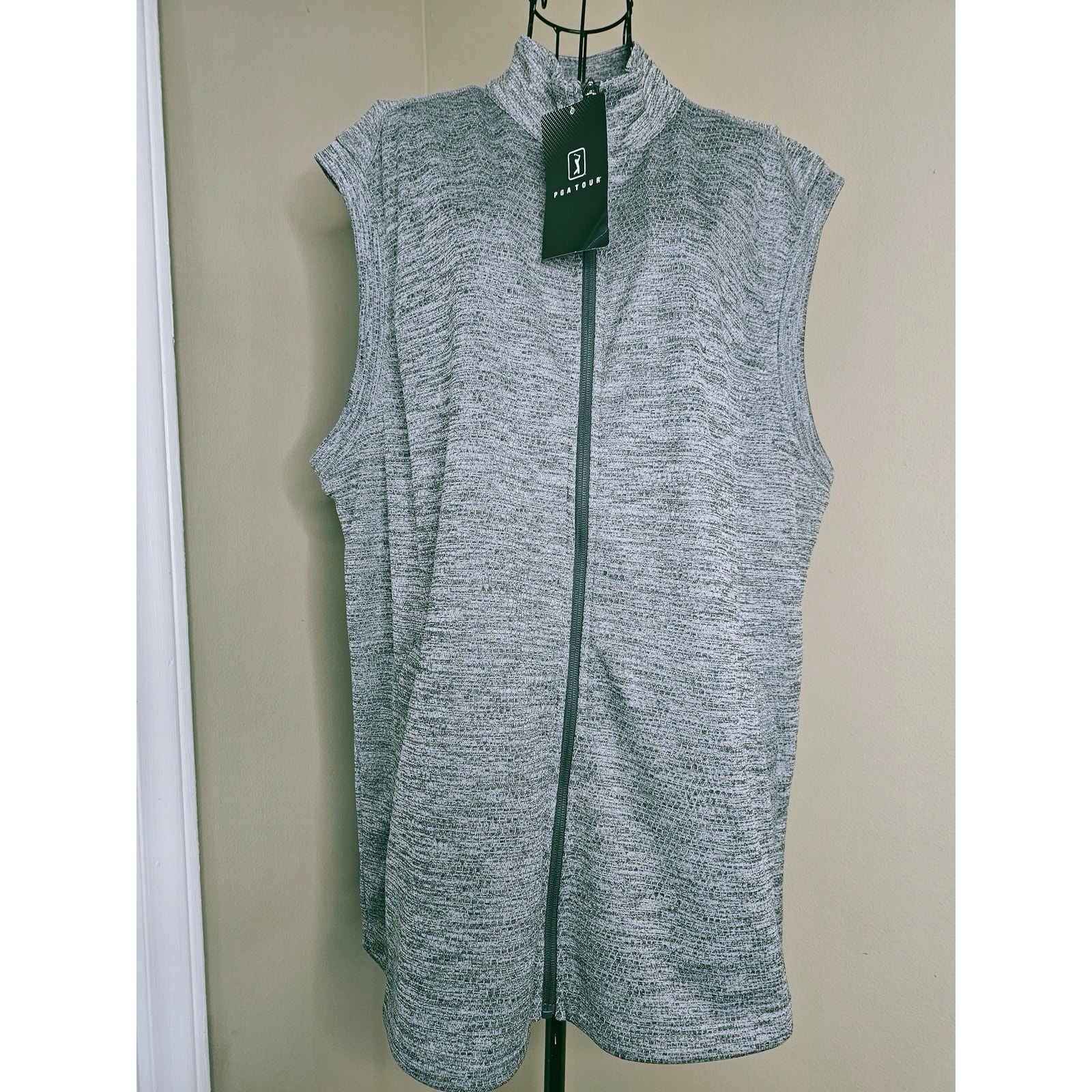 Pga Tour Men’s New Golf Vest Black Lava Heather Gray Size Xl Full Zip Nwt Gift